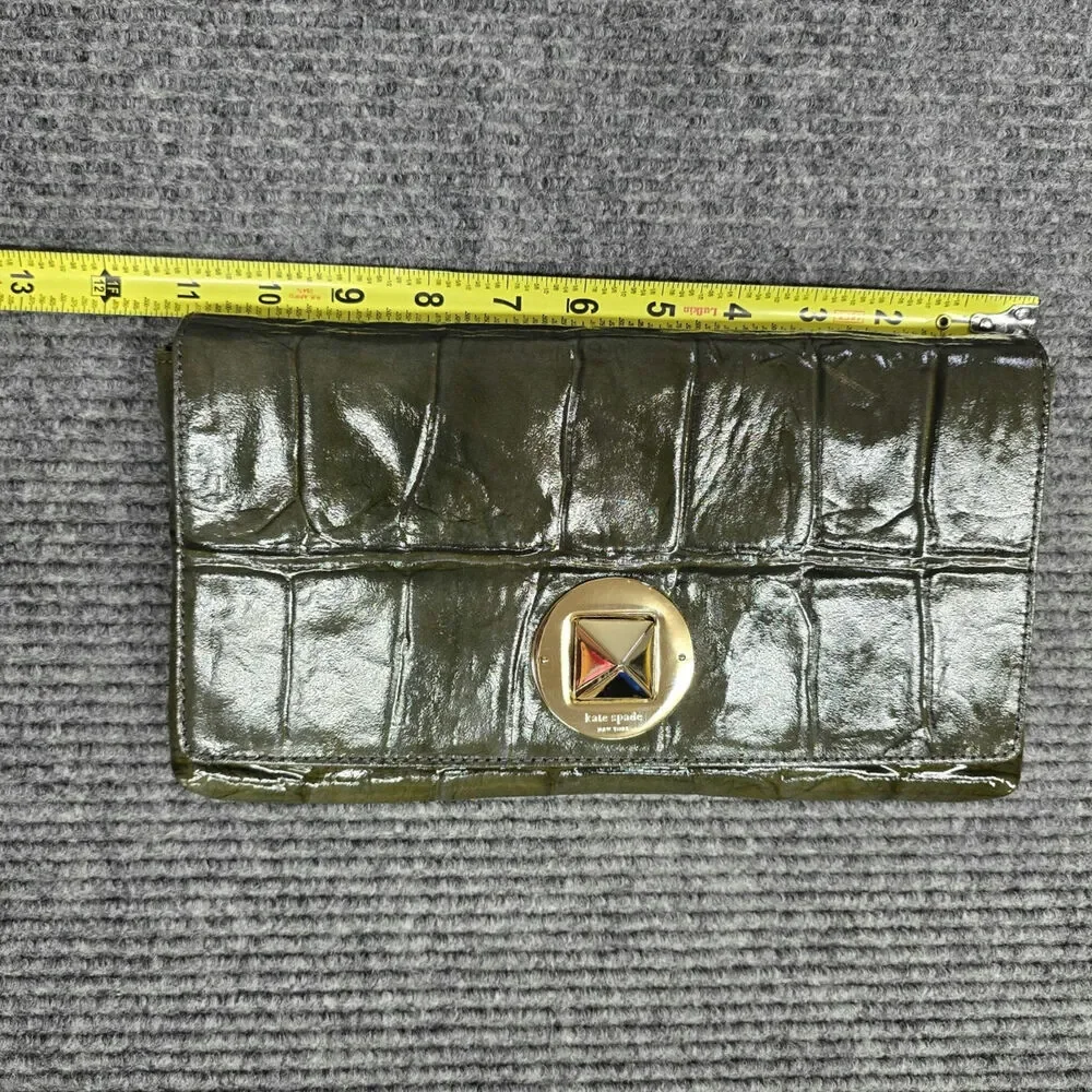 NWT Kate Spade Monette Knightsbridge Clutch Graphite Croc Patent Leather $355